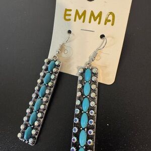 Turquoise and Silver Dangle Earrings with Iridescent AB accents
